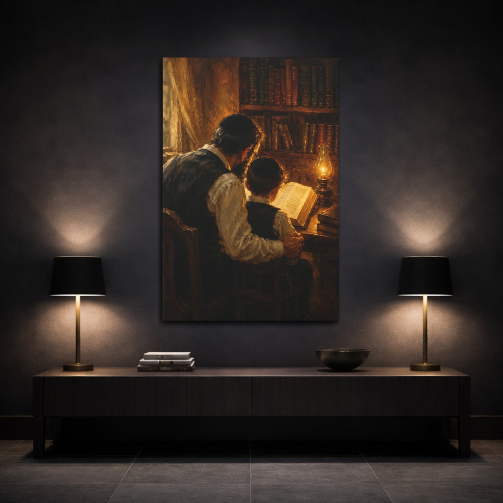 Mockup 3. Religious Religious Study Brown And Gold shown as stretched canvas wall art