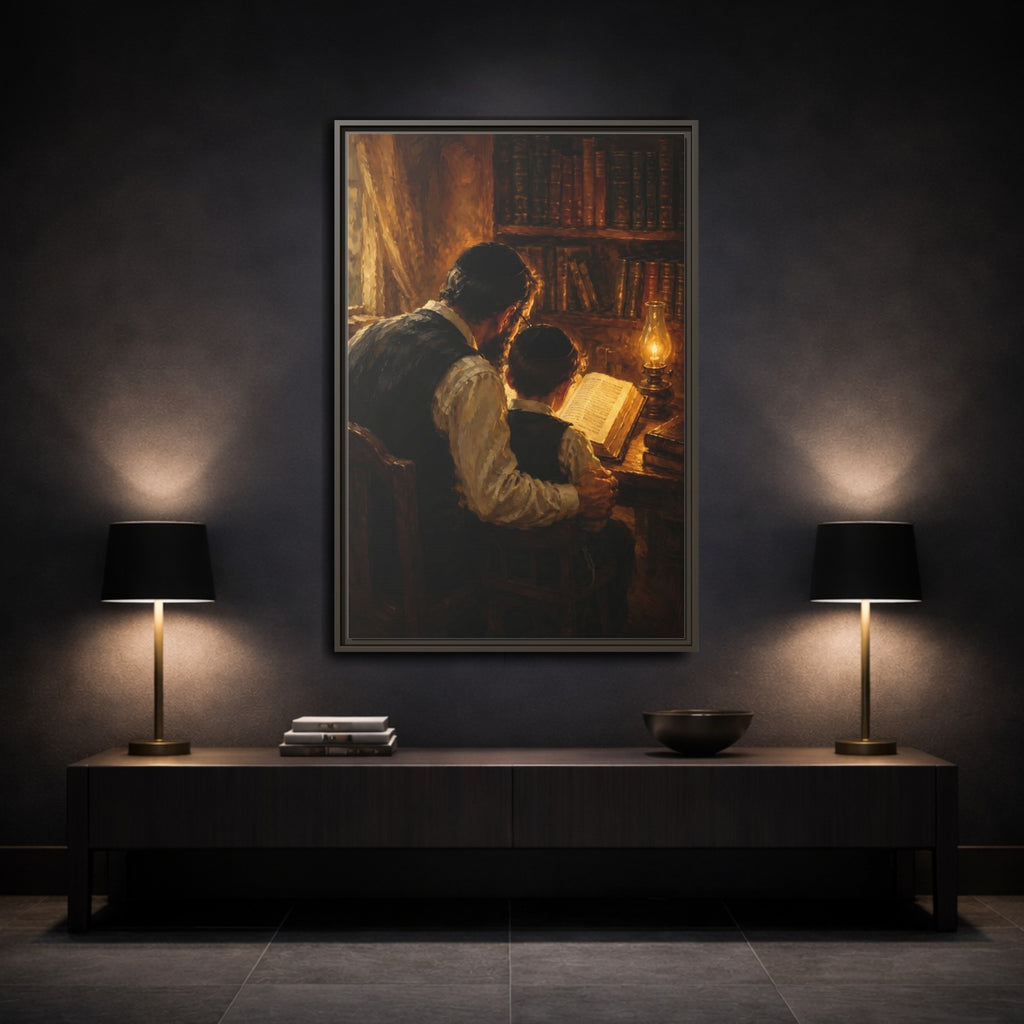 Mockup 3. Religious Religious Study Brown And Gold shown as stretched canvas wall art