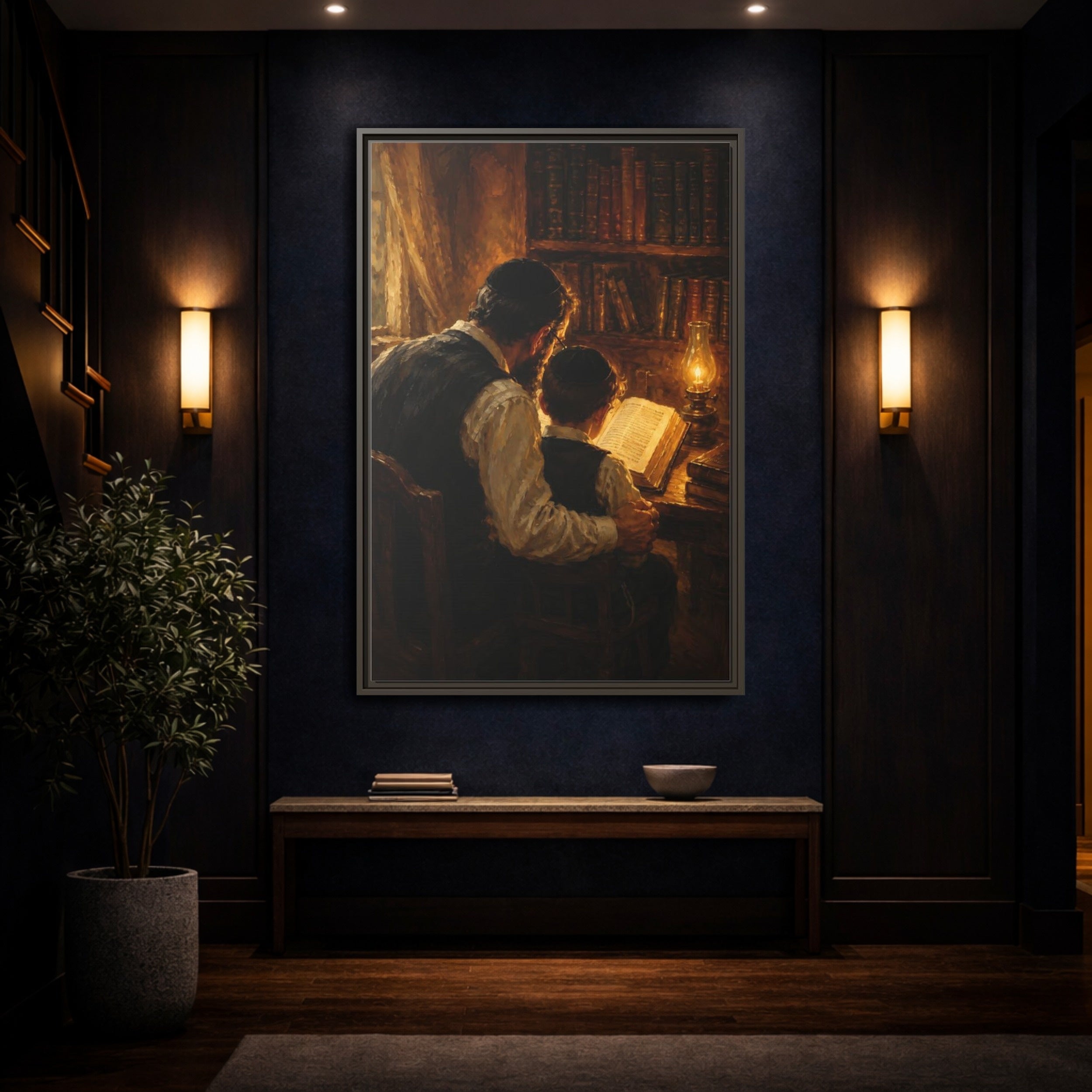 Mockup 4. Religious Religious Study Brown And Gold shown as stretched canvas wall art