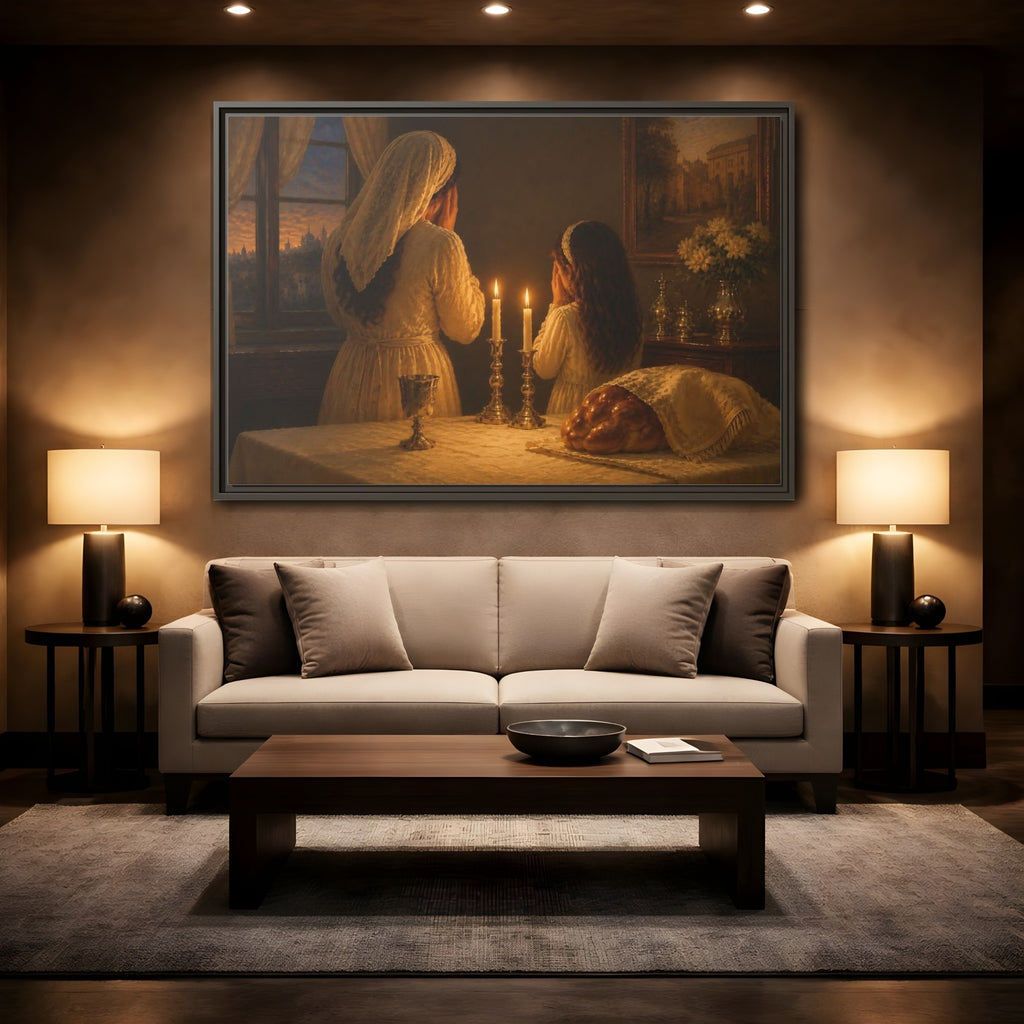 Mockup 2. Religious Shabbat Ritual Golden Glow shown as stretched canvas wall art