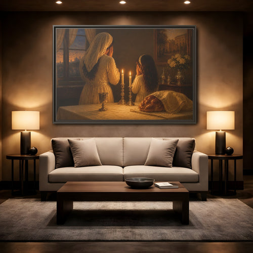 Mockup 2. Religious Shabbat Ritual Golden Glow shown as stretched canvas wall art