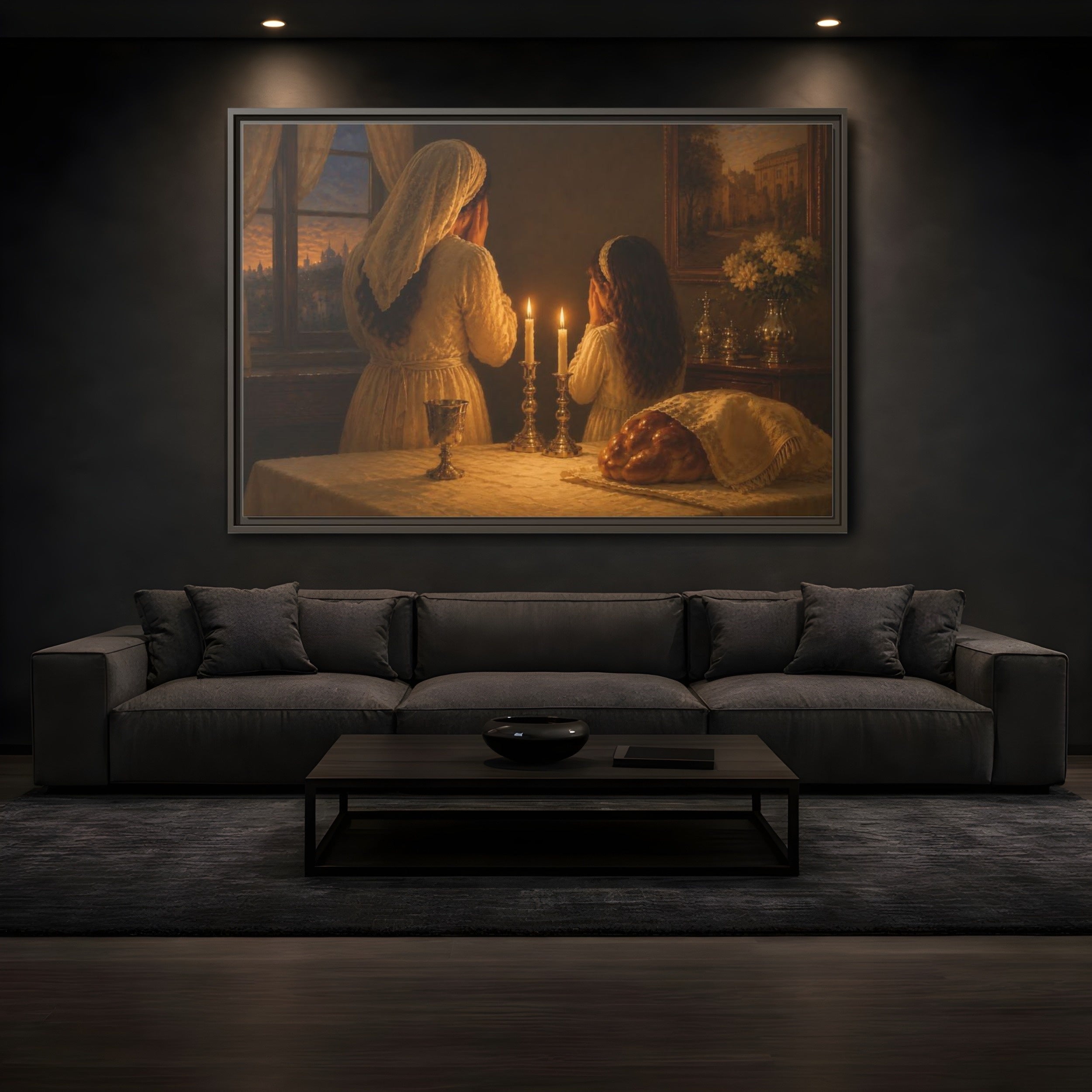 Mockup 3. Religious Shabbat Ritual Golden Glow shown as stretched canvas wall art