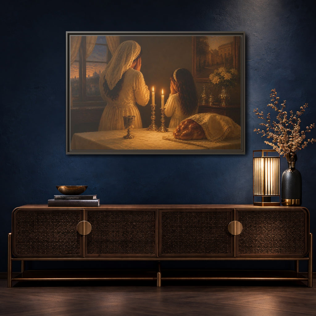 Mockup 4. Religious Shabbat Ritual Golden Glow shown as stretched canvas wall art