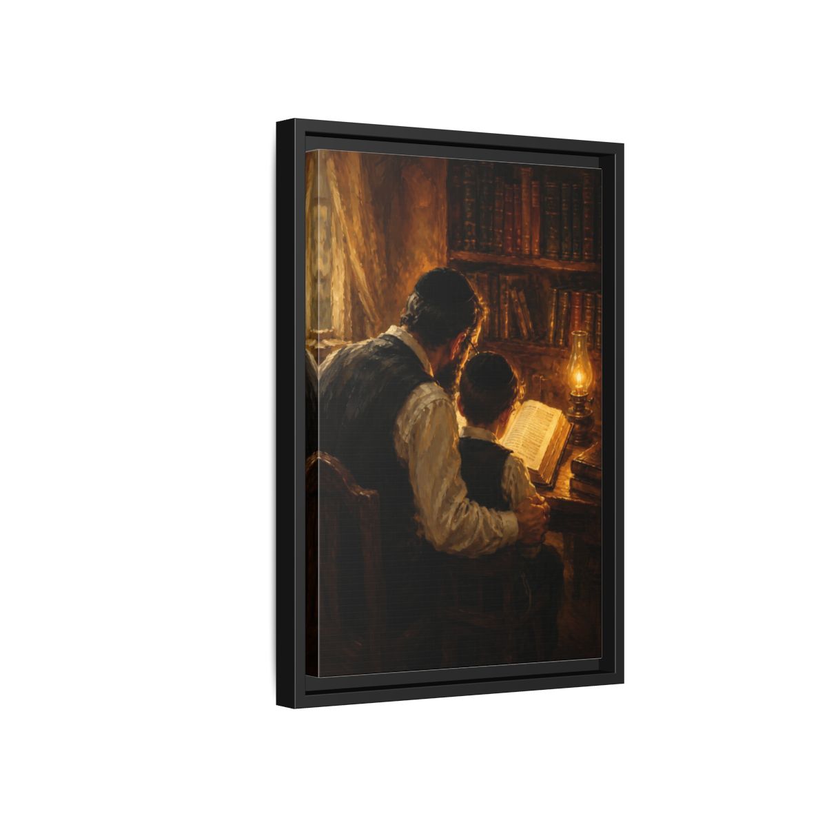 Side Mockup 6. Religious Religious Study Brown And Gold shown as stretched canvas wall art