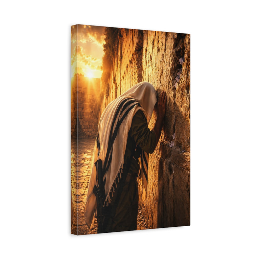 Side Mockup 4. Religious Wailing Wall Golden Prayer shown as stretched canvas wall art