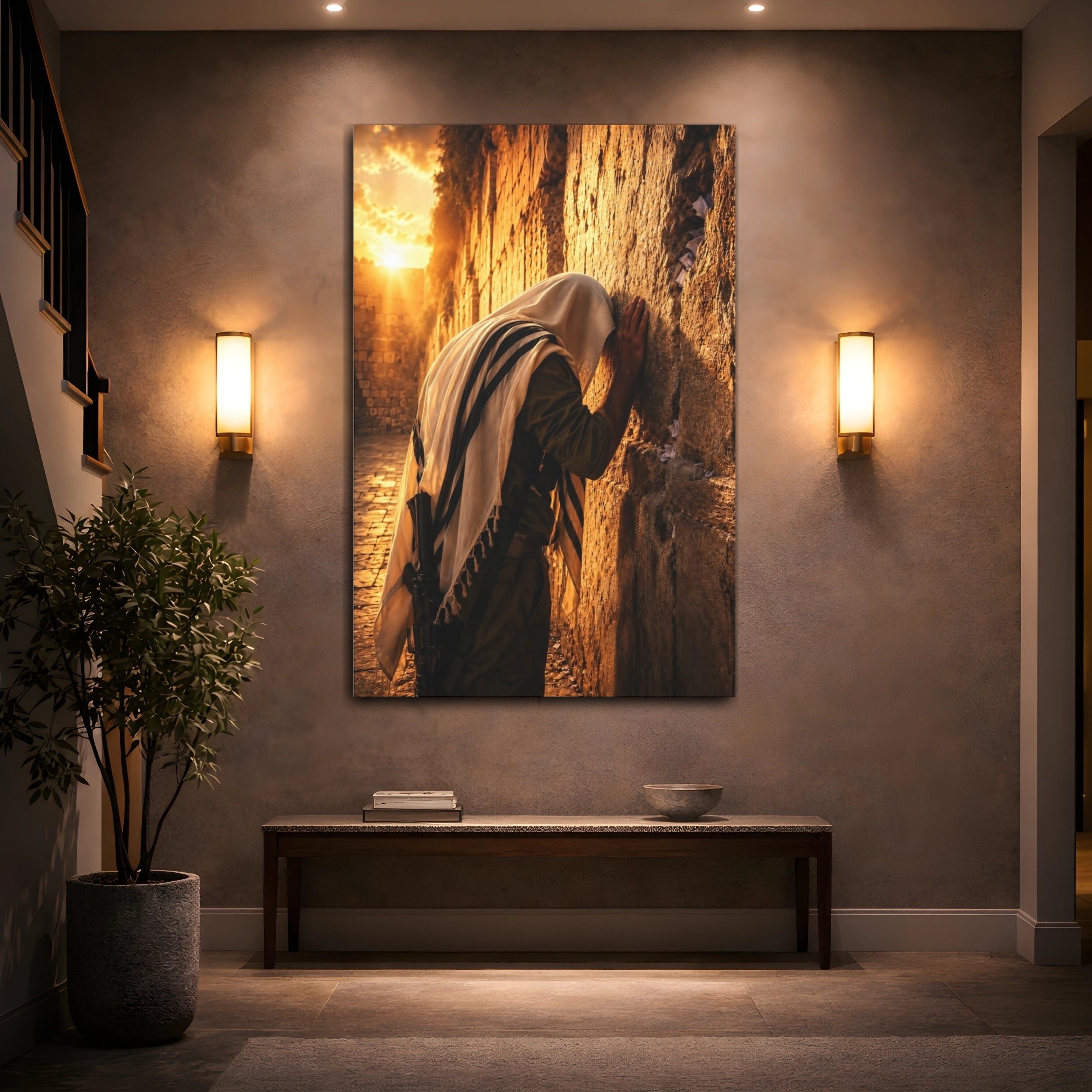 Mockup 2. Religious Wailing Wall Golden Prayer shown as stretched canvas wall art