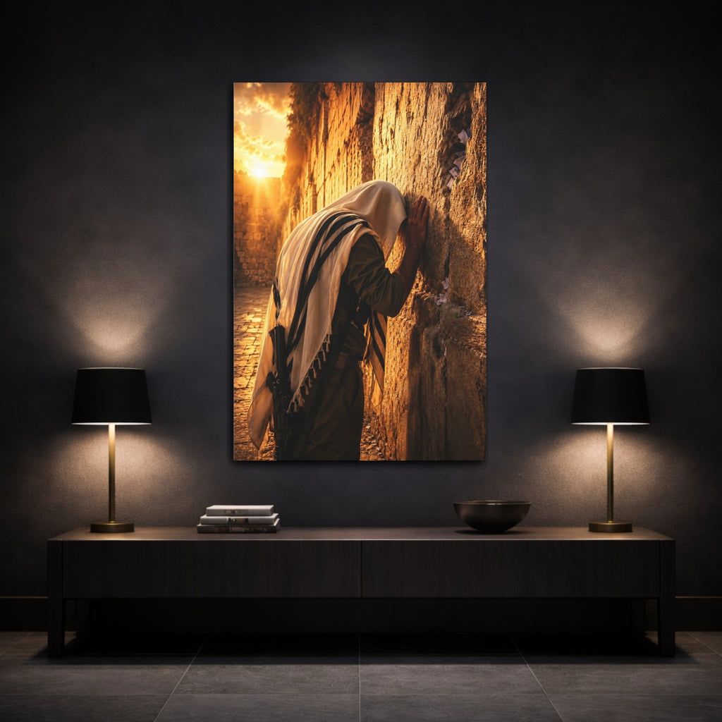 Mockup 3. Religious Wailing Wall Golden Prayer shown as stretched canvas wall art
