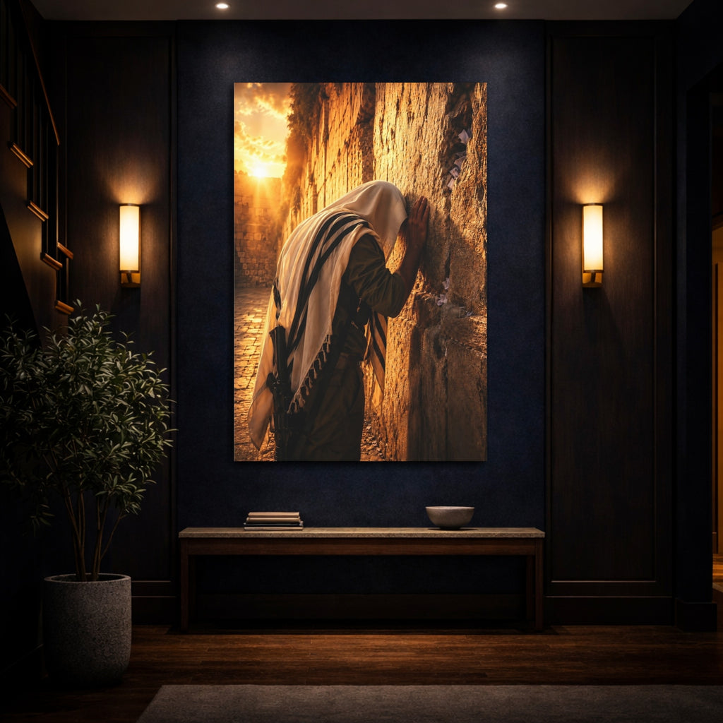 Mockup 4. Religious Wailing Wall Golden Prayer shown as stretched canvas wall art