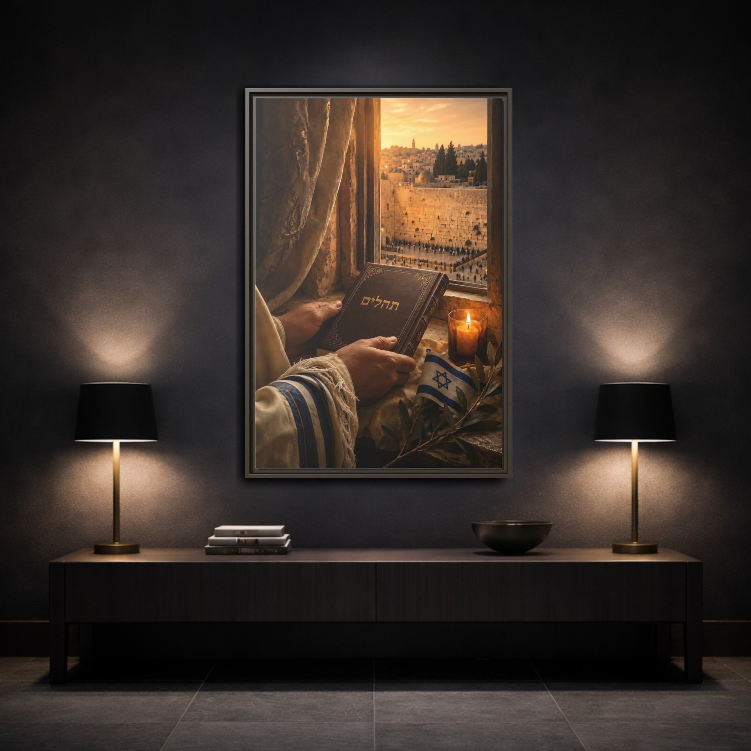 Mockup 3. Religious Wailing Wall Jerusalem Wailing Wall shown as stretched canvas wall art