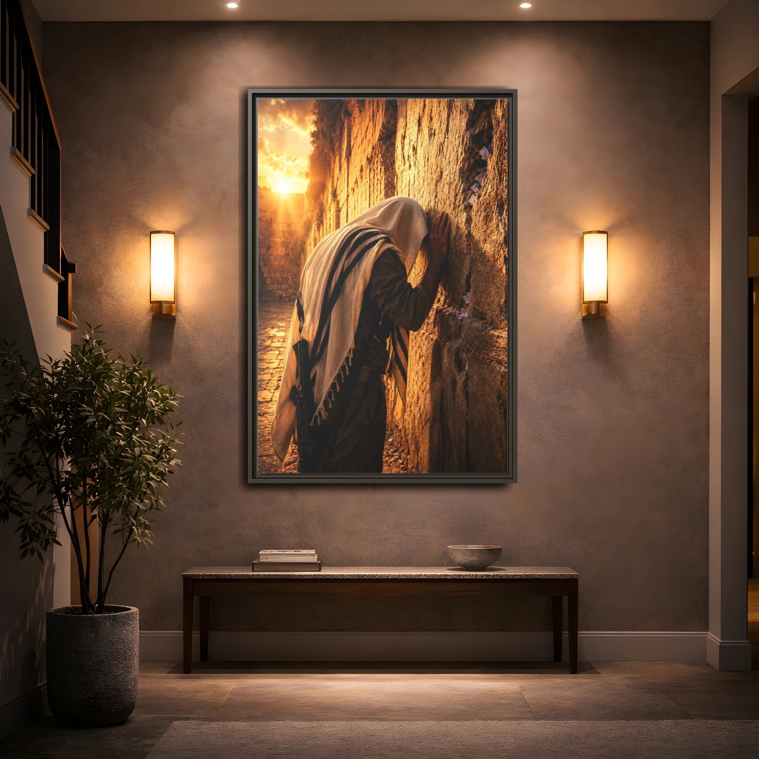 Mockup 2. Religious Worshipper Golden Prayer shown as stretched canvas wall art