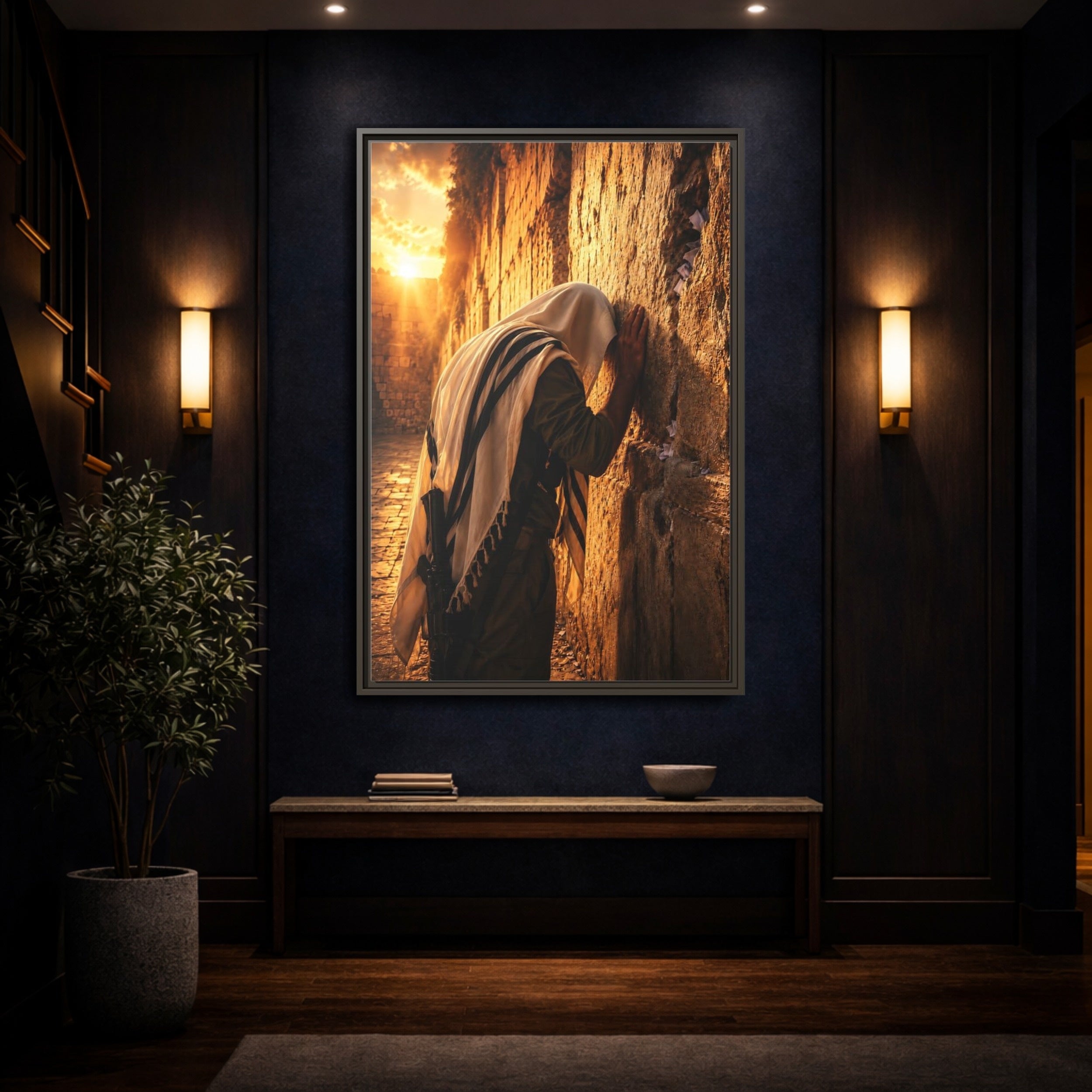 Mockup 4. Religious Worshipper Golden Prayer shown as stretched canvas wall art