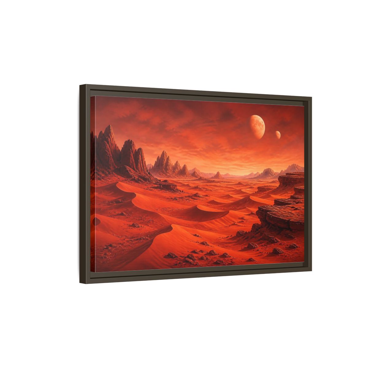 Side Mockup 2. Science Fiction Alien Landscape Red Desert Landscape shown as stretched canvas wall art