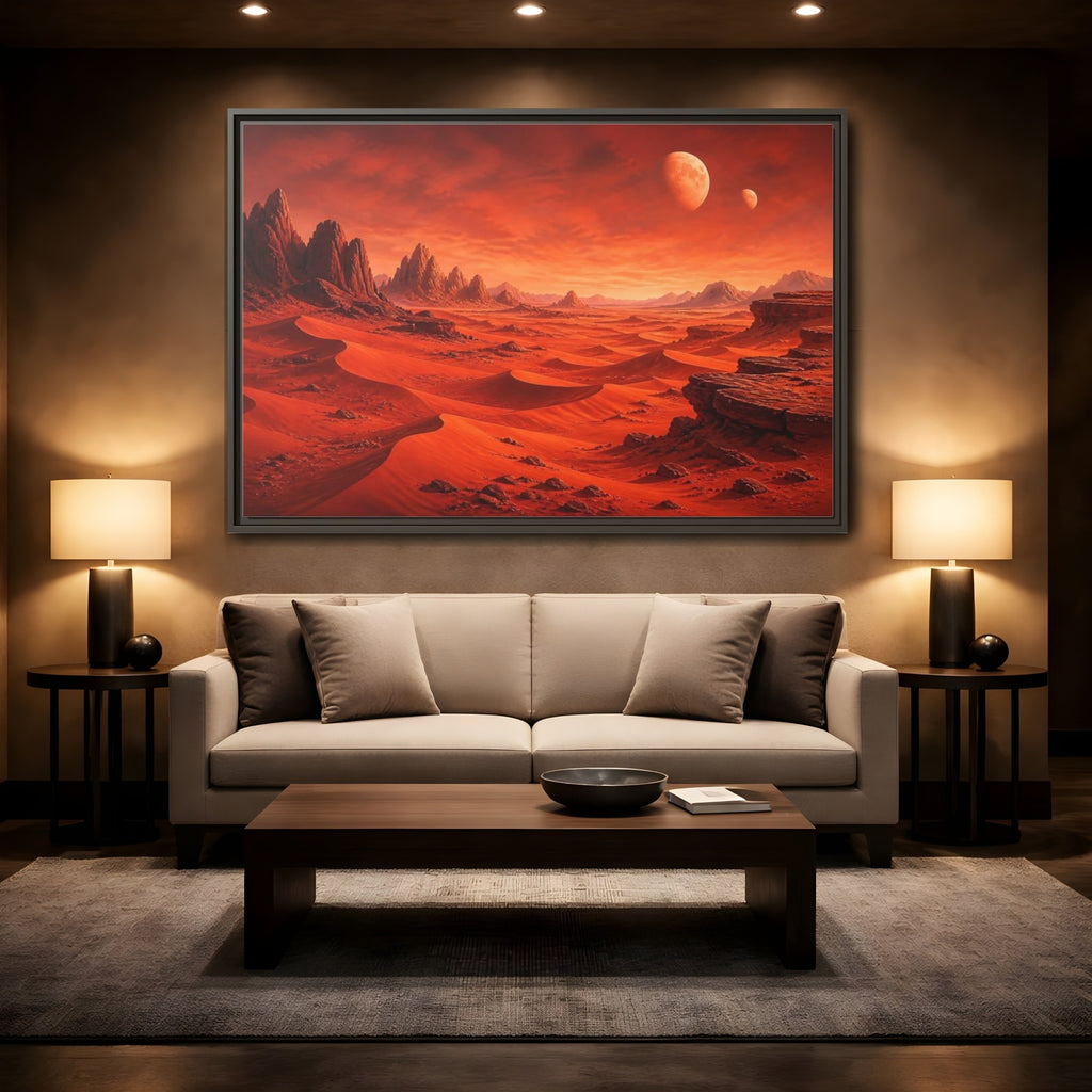 Mockup 2. Science Fiction Alien Landscape Red Desert Landscape shown as stretched canvas wall art