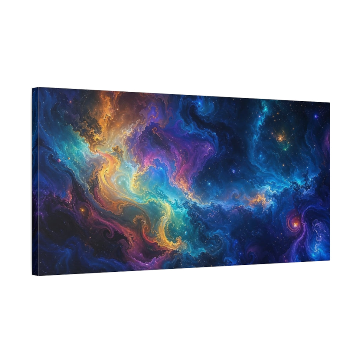 Side Mockup 1. Science Fiction Cosmic Nebula Vibrant Cosmic shown as stretched canvas wall art