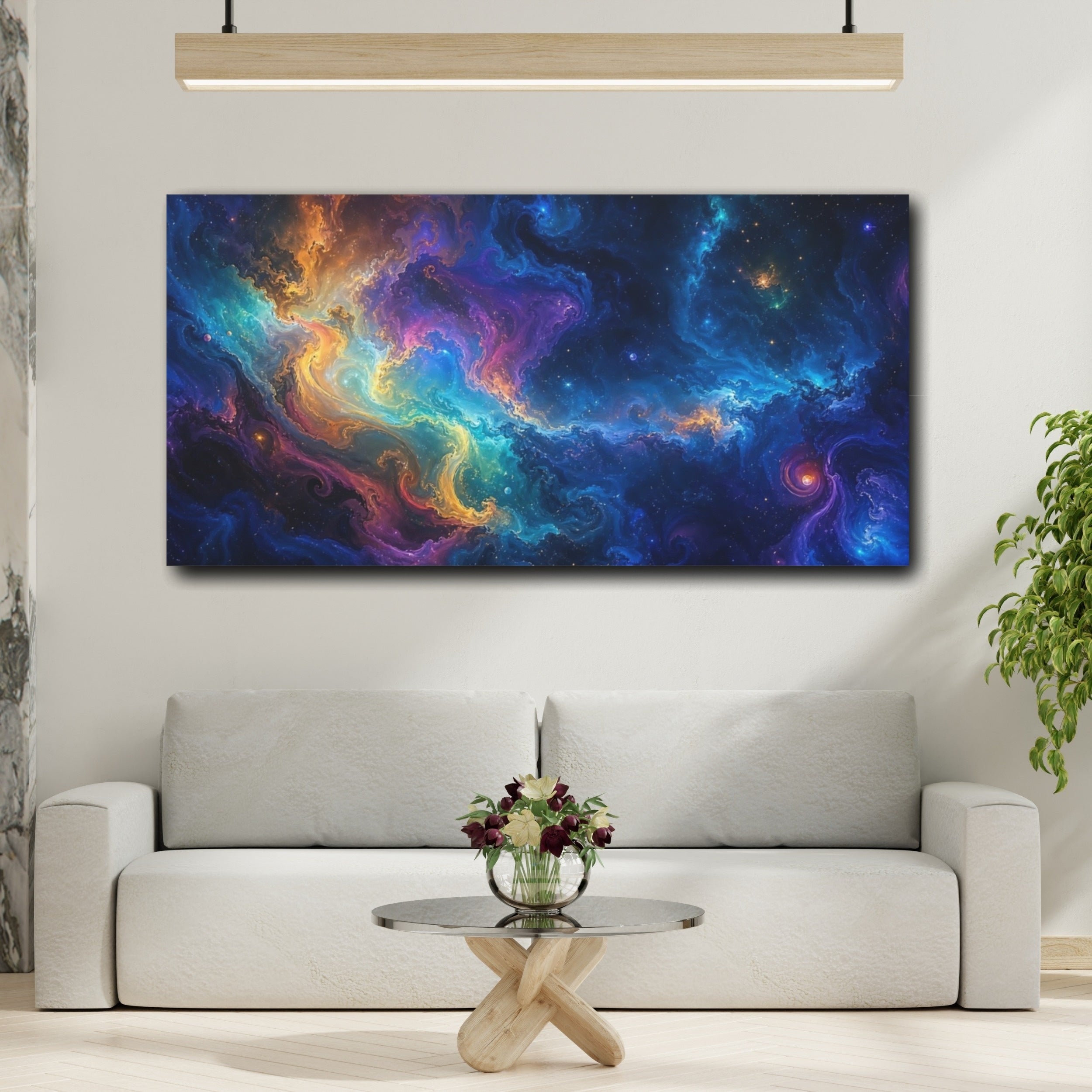 Mockup 2. Science Fiction Cosmic Nebula Vibrant Cosmic shown as stretched canvas wall art