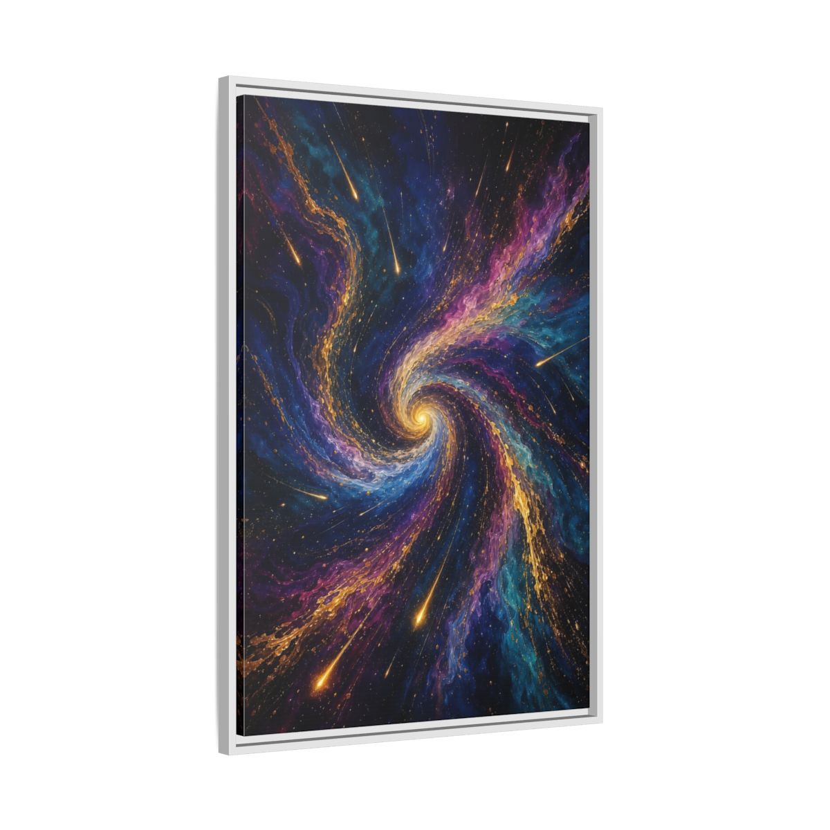 Side Mockup 9. Science Fiction Cosmic Swirl Vibrant Cosmic Swirl shown as stretched canvas wall art
