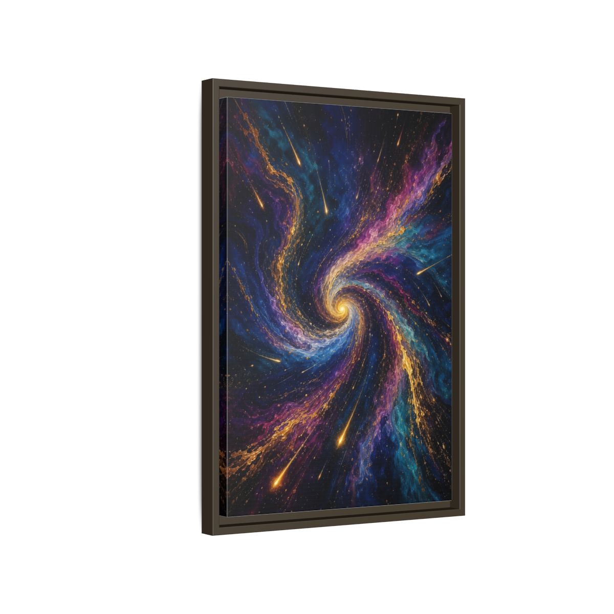 Side Mockup 2. Science Fiction Cosmic Swirl Vibrant Cosmic Swirl shown as stretched canvas wall art