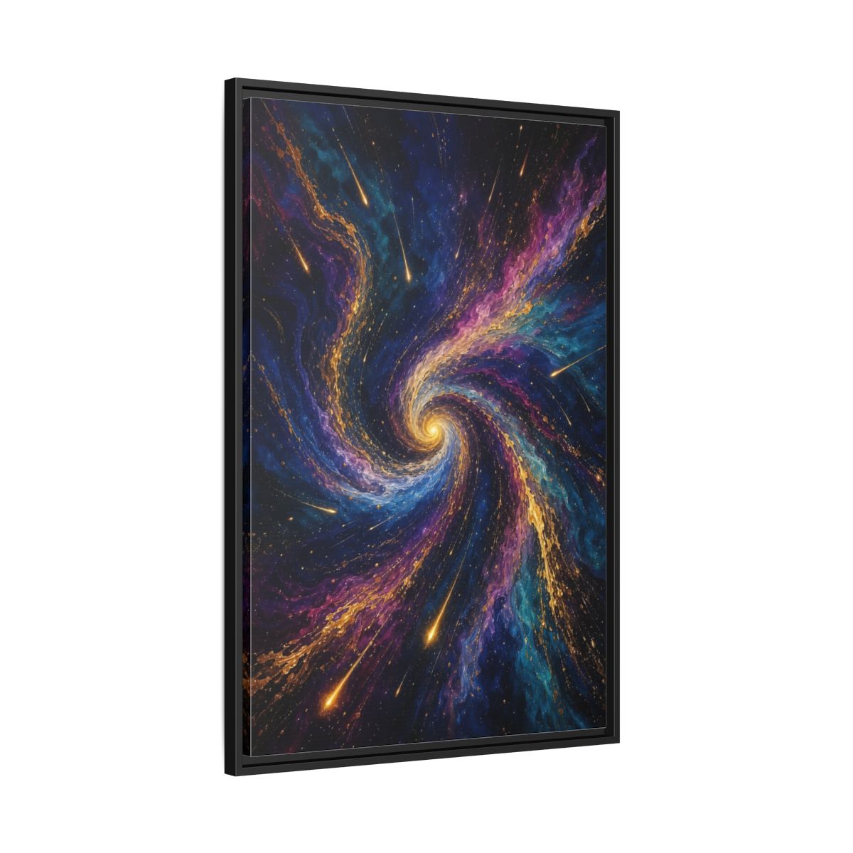 Side Mockup 13. Science Fiction Cosmic Swirl Vibrant Cosmic Swirl shown as stretched canvas wall art