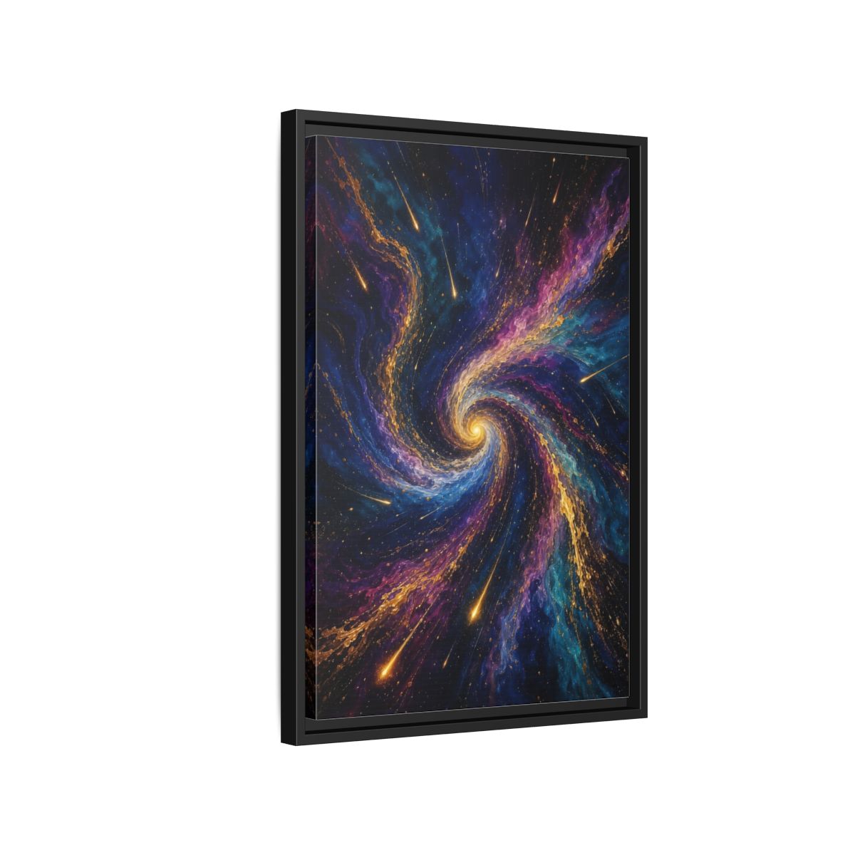 Side Mockup 3. Science Fiction Cosmic Swirl Vibrant Cosmic Swirl shown as stretched canvas wall art