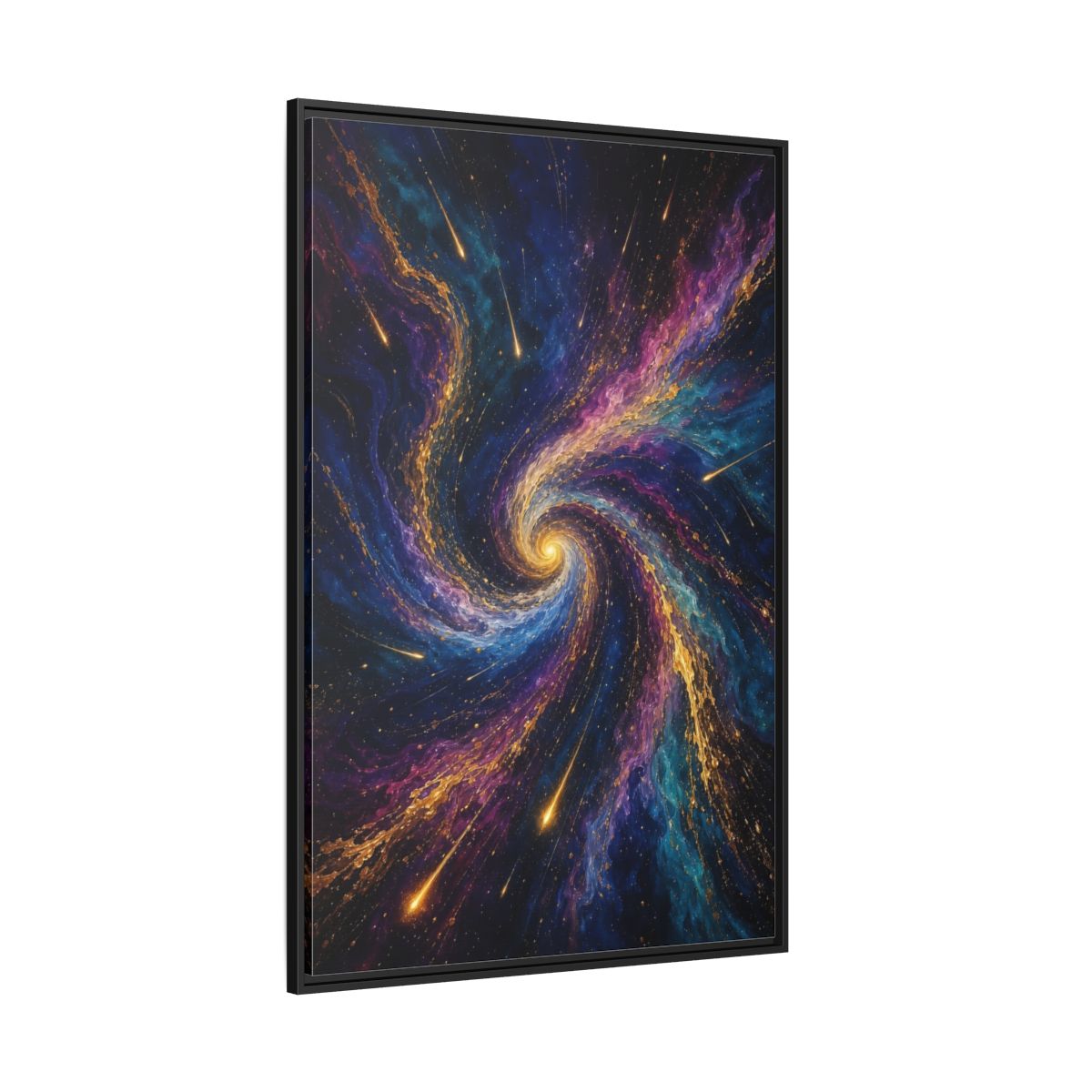 Side Mockup 12. Science Fiction Cosmic Swirl Vibrant Cosmic Swirl shown as stretched canvas wall art