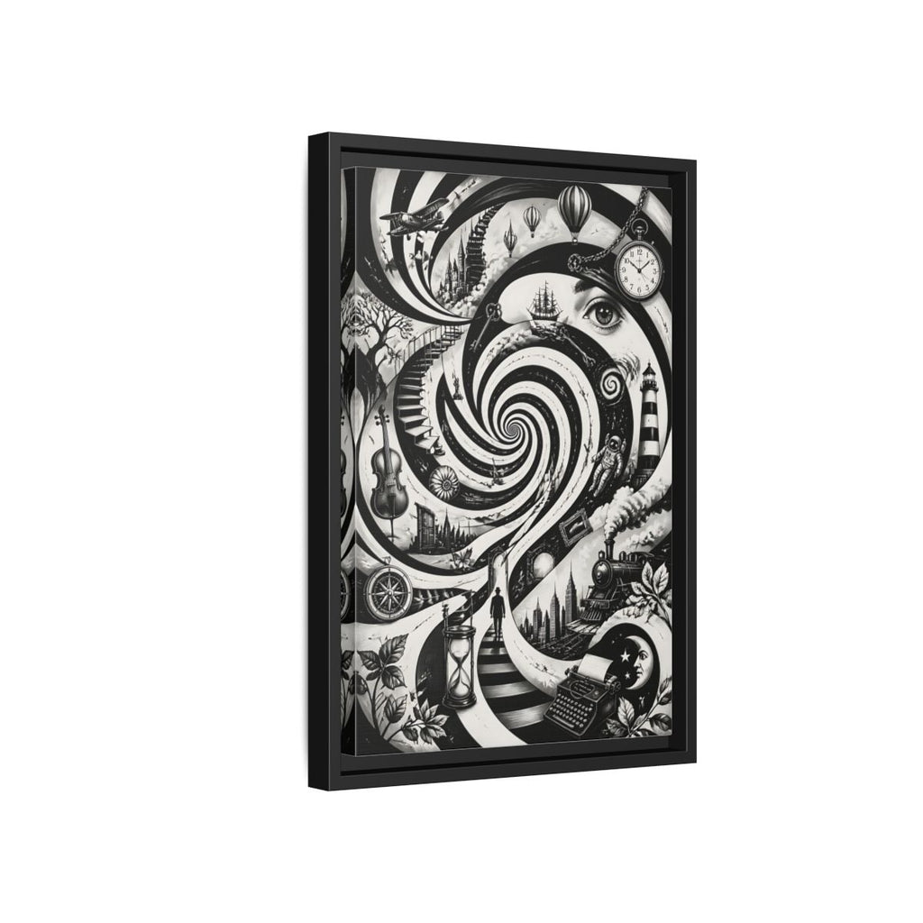 Side Mockup 6. Science Fiction Dream Journey Black And White Fantasy shown as stretched canvas wall art
