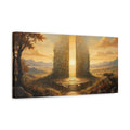 Side Mockup 3. Science Fiction Luminous Gate Golden Gate shown as stretched canvas wall art