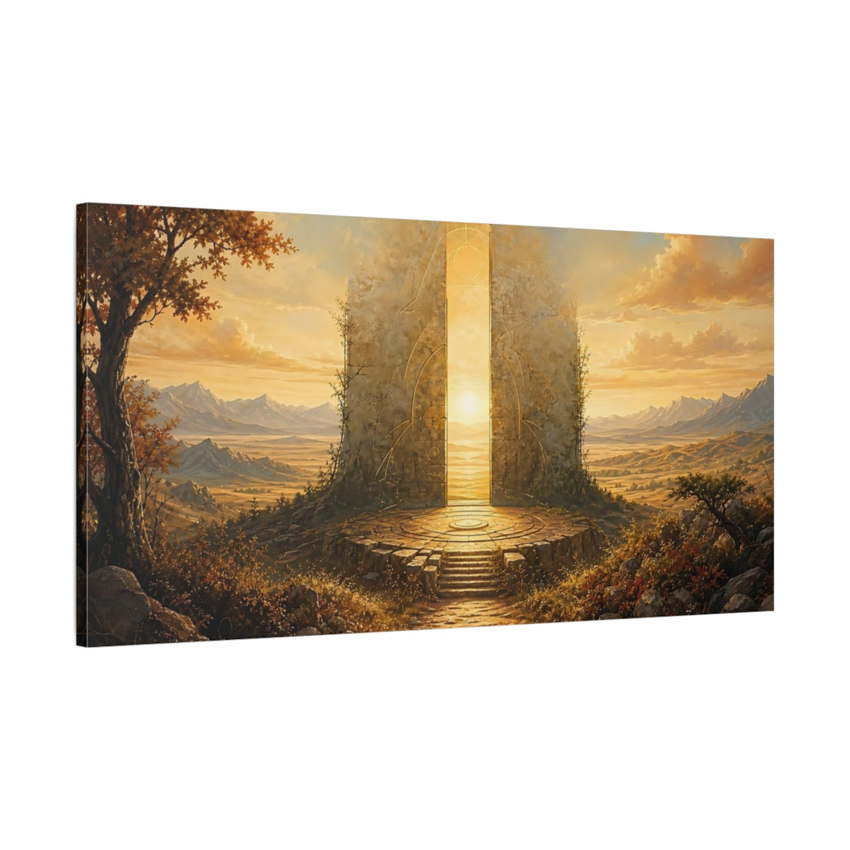 Main Mockup. Science Fiction Luminous Gate Golden Gate shown as stretched canvas wall art