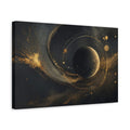 Side Mockup 4. Science Fiction Planet Black And Gold shown as stretched canvas wall art