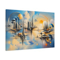 Main Mockup. Science Fiction Sky City Blue Orange Cityscape shown as stretched canvas wall art
