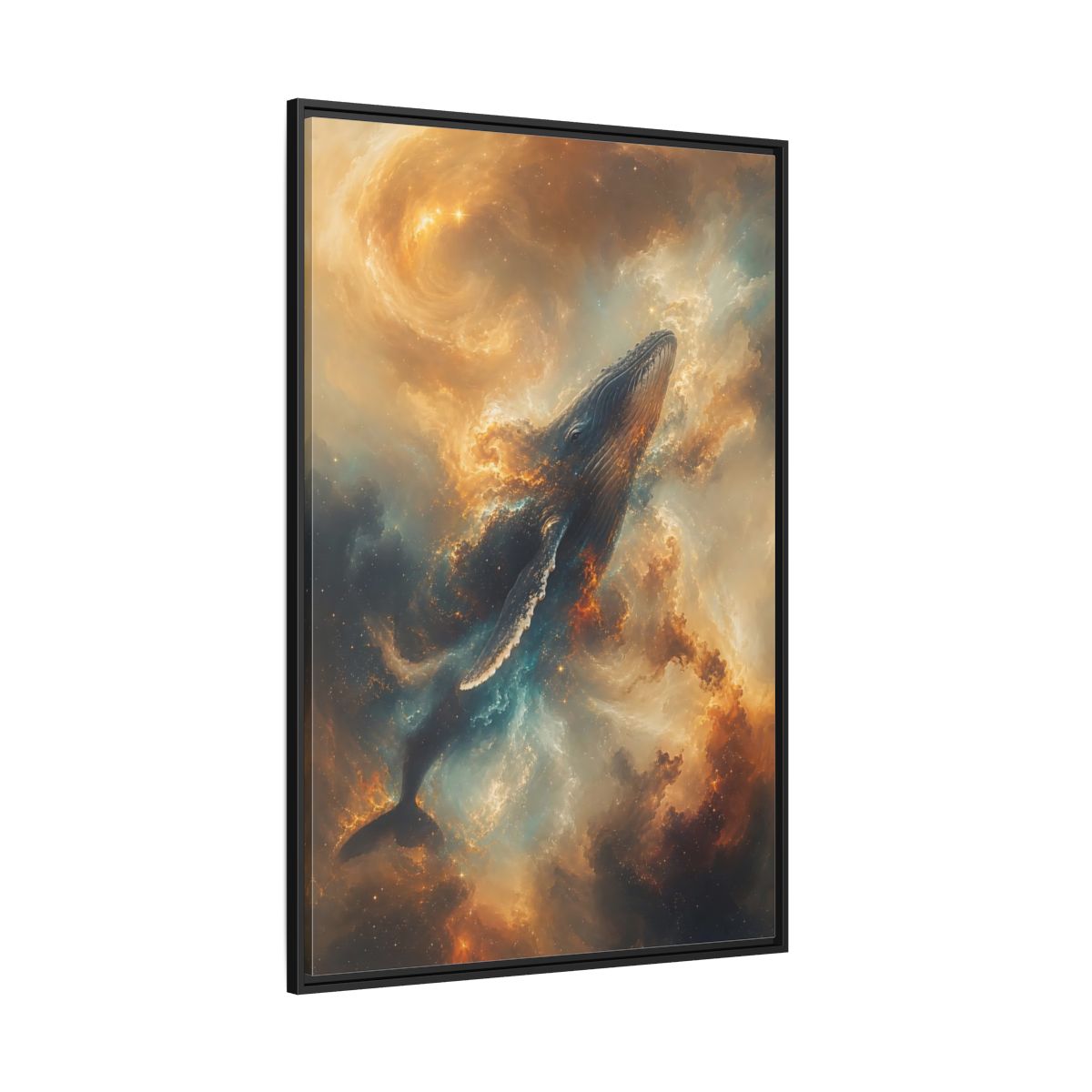 Side Mockup 12. Science Fiction Whale Cosmic Whale shown as stretched canvas wall art