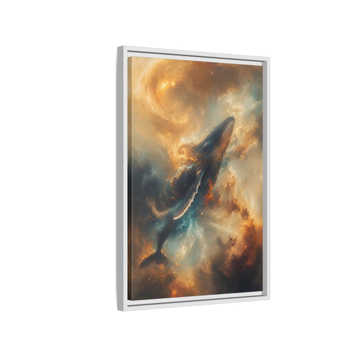 Side Mockup 1. Science Fiction Whale Cosmic Whale shown as stretched canvas wall art