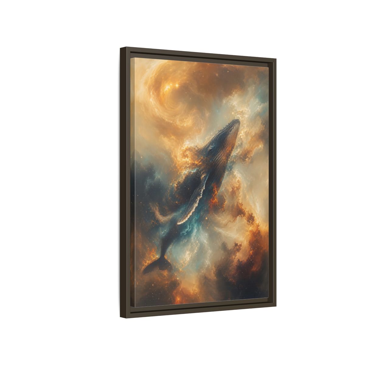 Side Mockup 2. Science Fiction Whale Cosmic Whale shown as stretched canvas wall art