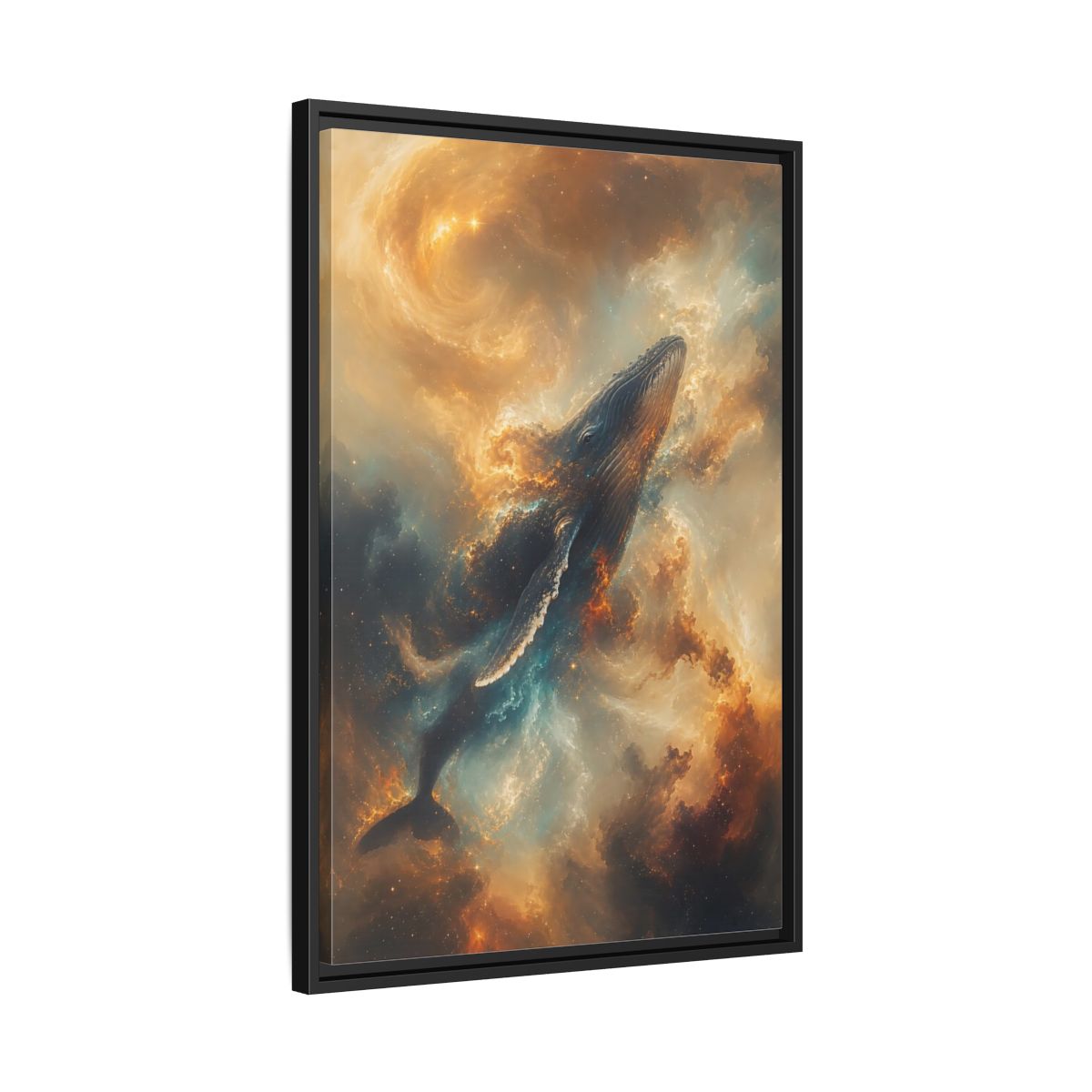 Side Mockup 14. Science Fiction Whale Cosmic Whale shown as stretched canvas wall art