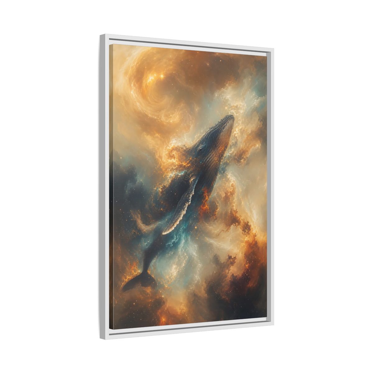 Side Mockup 10. Science Fiction Whale Cosmic Whale shown as stretched canvas wall art