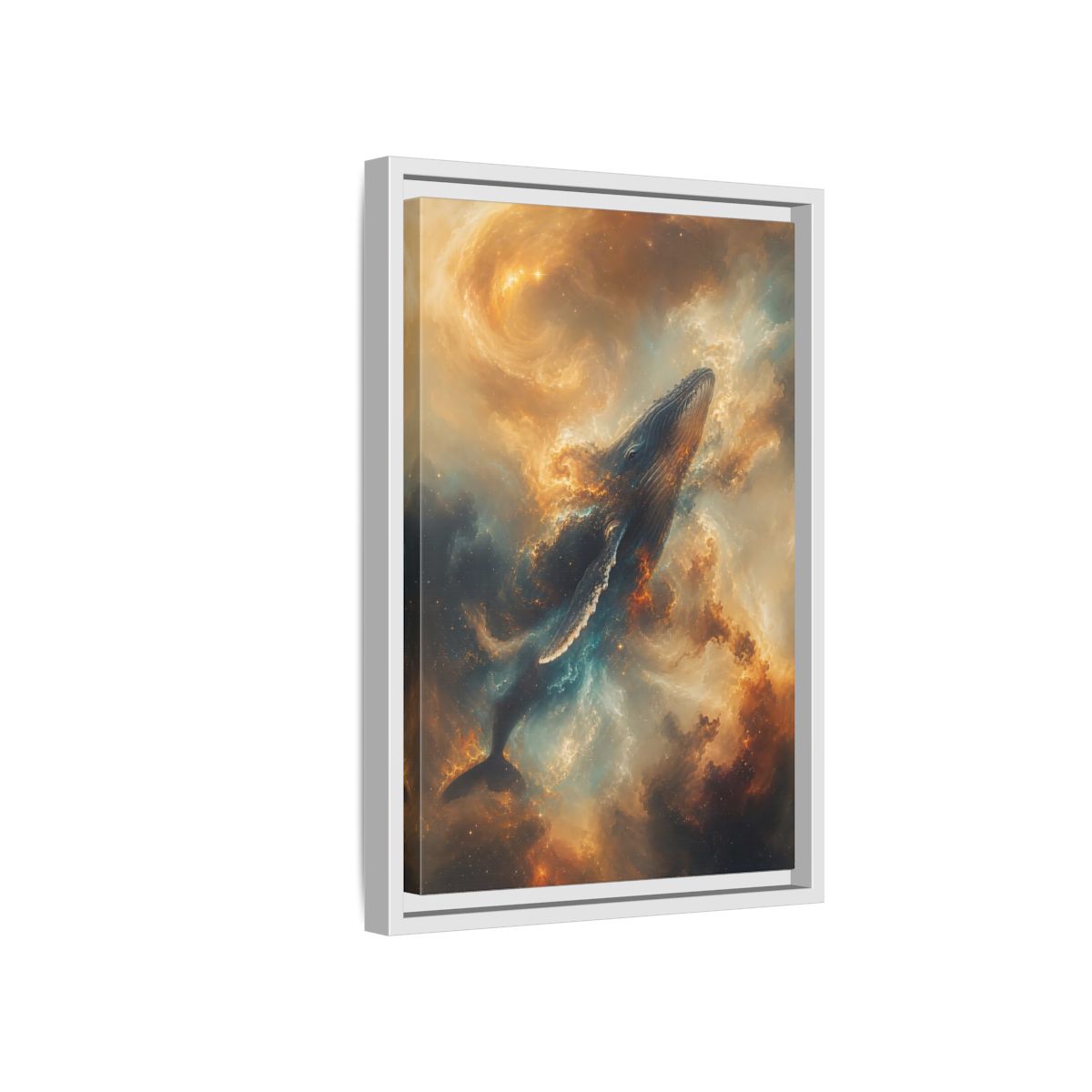 Side Mockup 4. Science Fiction Whale Cosmic Whale shown as stretched canvas wall art