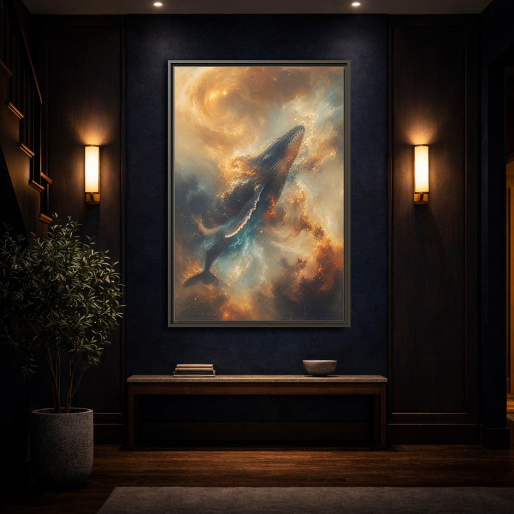 Mockup 4. Science Fiction Whale Cosmic Whale shown as stretched canvas wall art