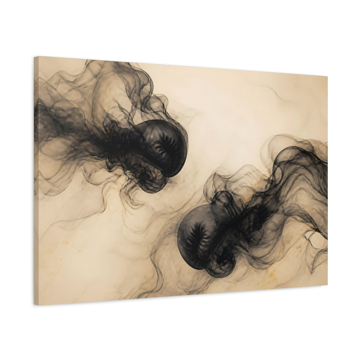 Main Mockup. Sports Boxing Gloves Black Gold Boxing shown as stretched canvas wall art