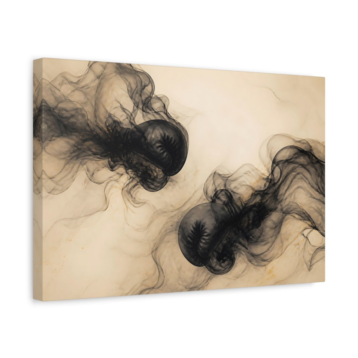 Side Mockup 4. Sports Boxing Gloves Black Gold Boxing shown as stretched canvas wall art