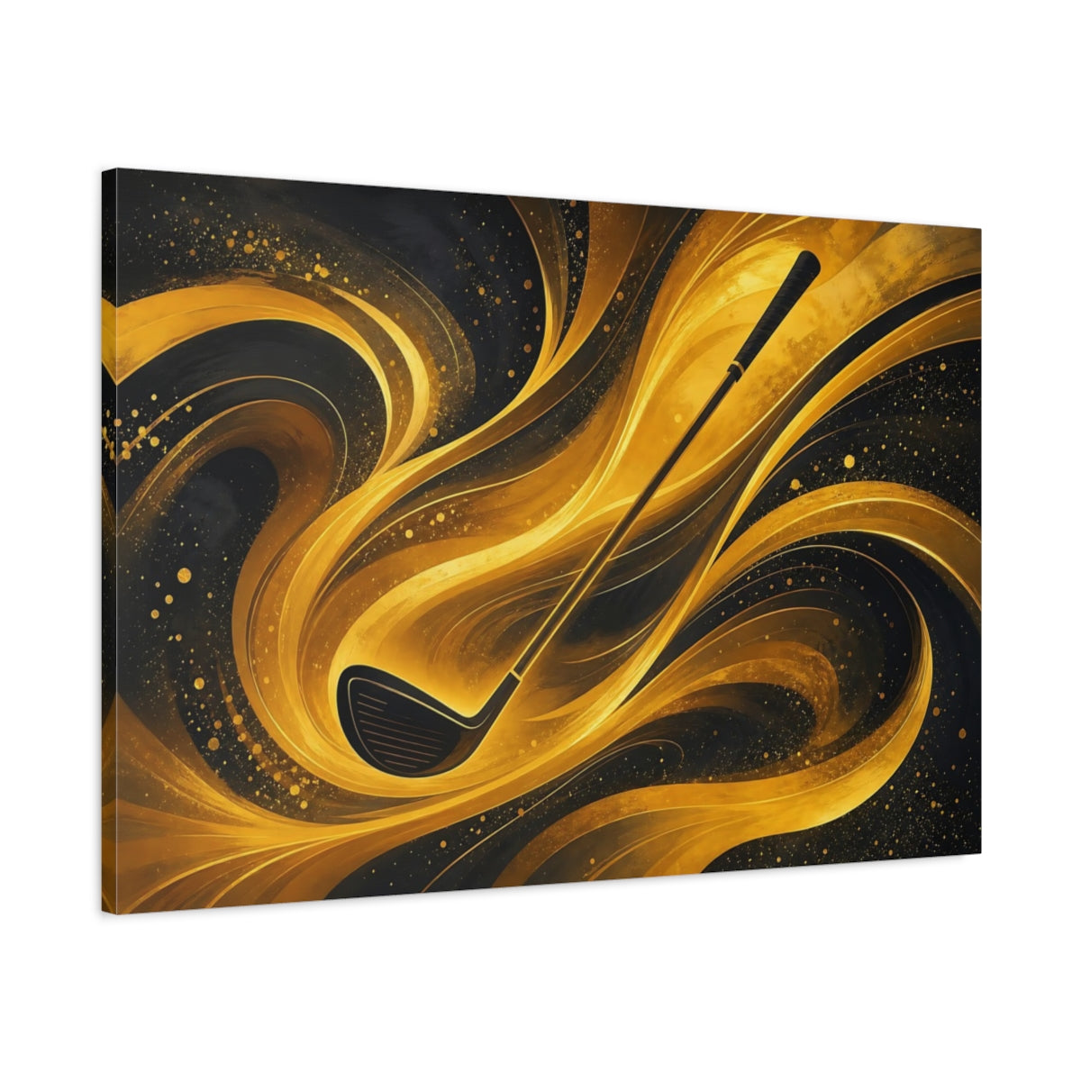 Main Mockup. Sports Golf Club Gold And Black shown as stretched canvas wall art