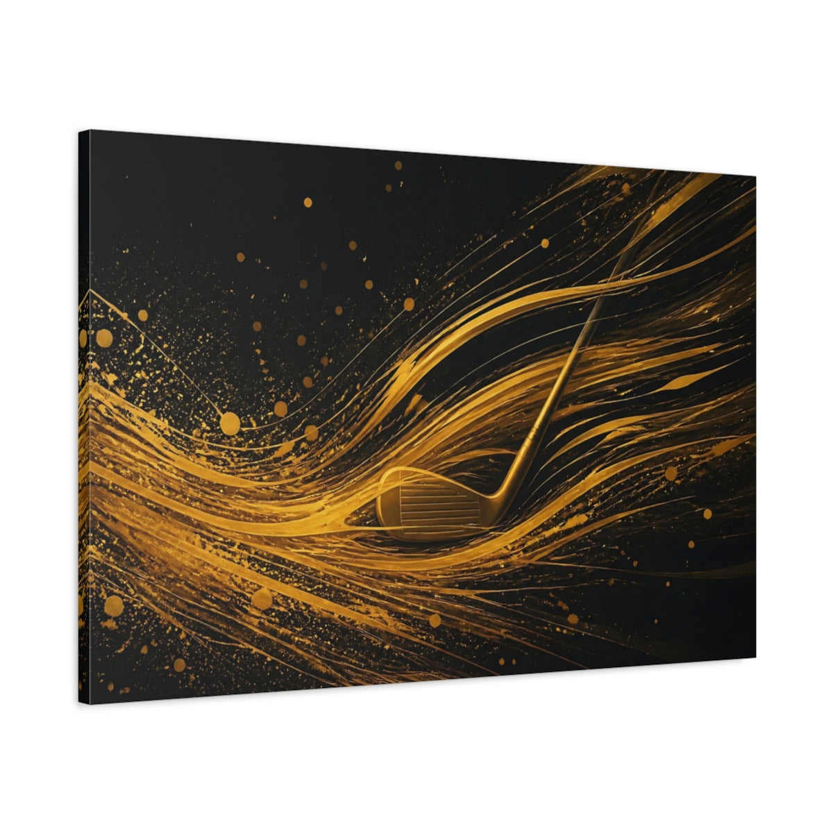 Main Mockup. Sports Golf Club Gold And Black shown as stretched canvas wall art