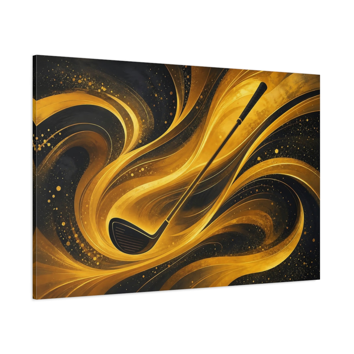 Side Mockup 1. Sports Golf Club Gold And Black shown as stretched canvas wall art
