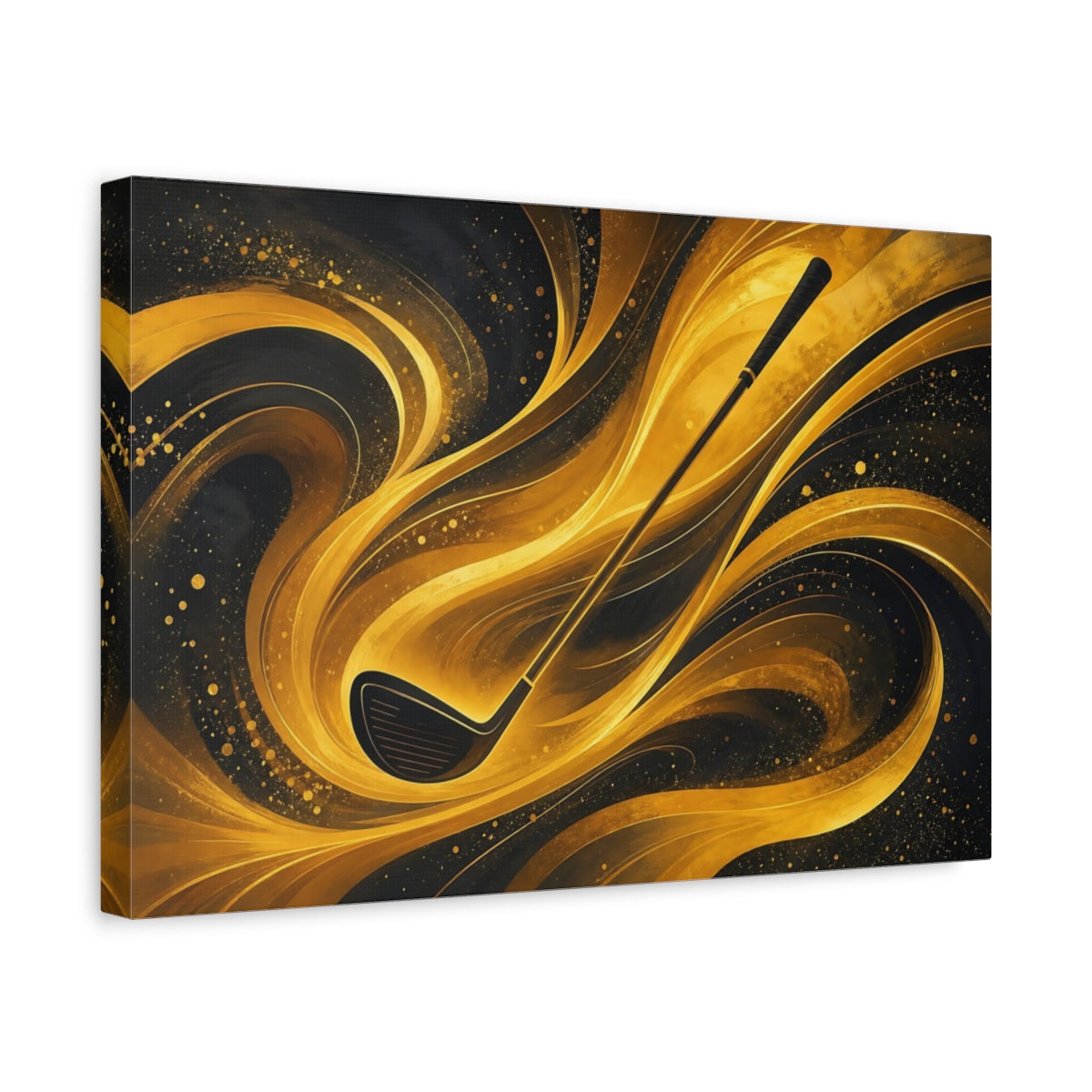 Side Mockup 4. Sports Golf Club Gold And Black shown as stretched canvas wall art