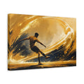 Side Mockup 4. Sports Soccer Player Golden Soccer shown as stretched canvas wall art