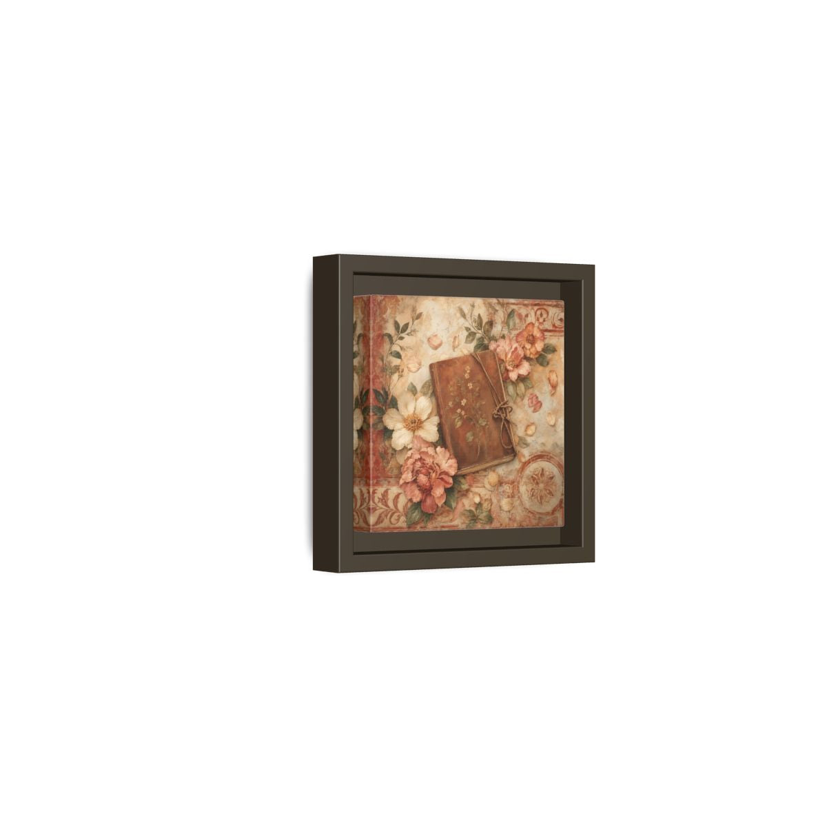 Side Mockup 23. Vintage Vintage Book Vintage Floral Book shown as stretched canvas wall art