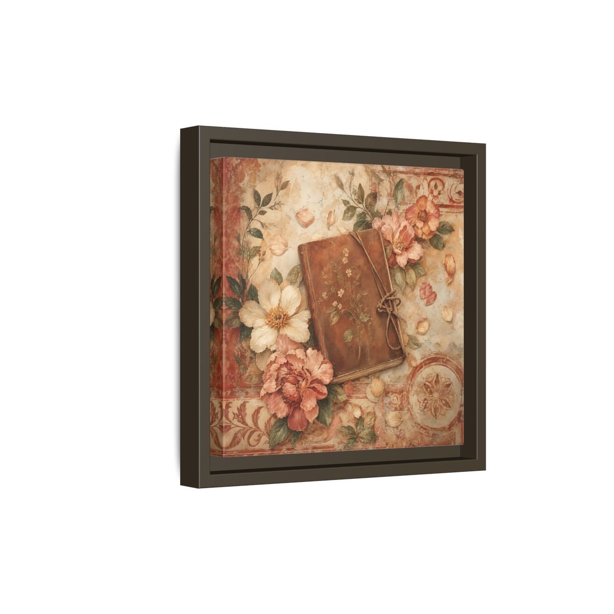 Side Mockup 20. Vintage Vintage Book Vintage Floral Book shown as stretched canvas wall art