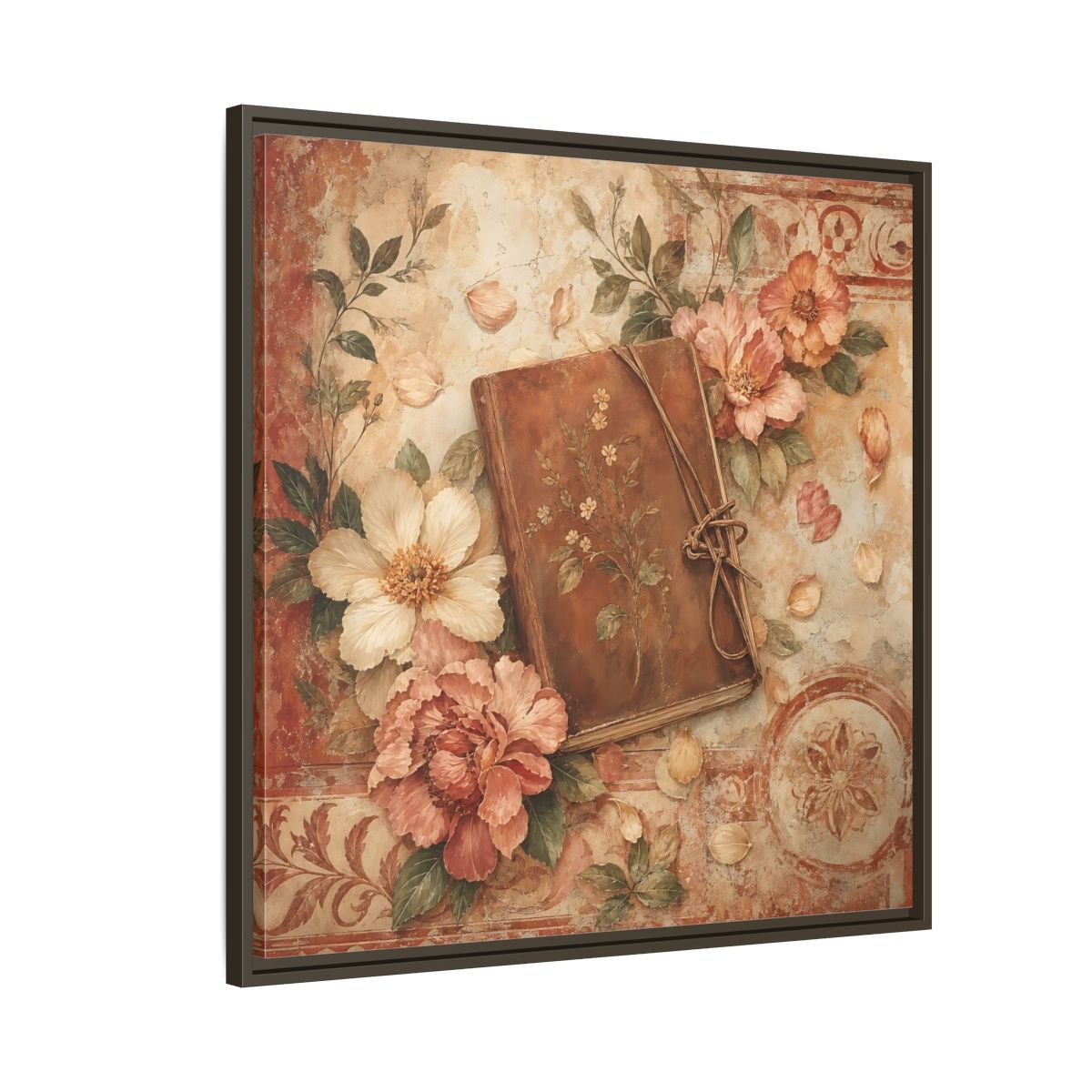 Side Mockup 8. Vintage Vintage Book Vintage Floral Book shown as stretched canvas wall art