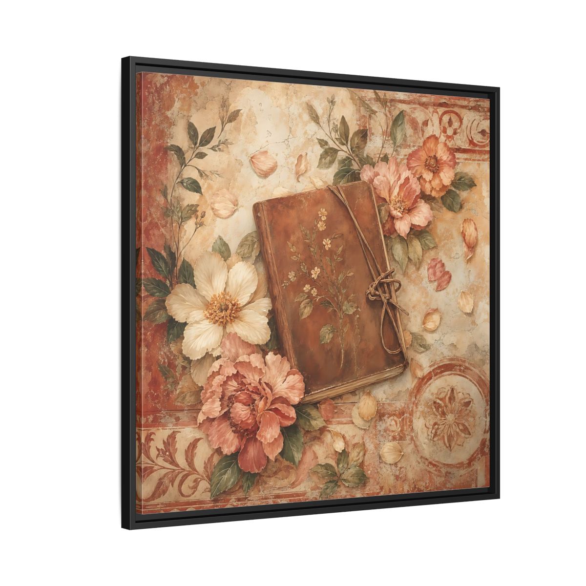 Side Mockup 9. Vintage Vintage Book Vintage Floral Book shown as stretched canvas wall art