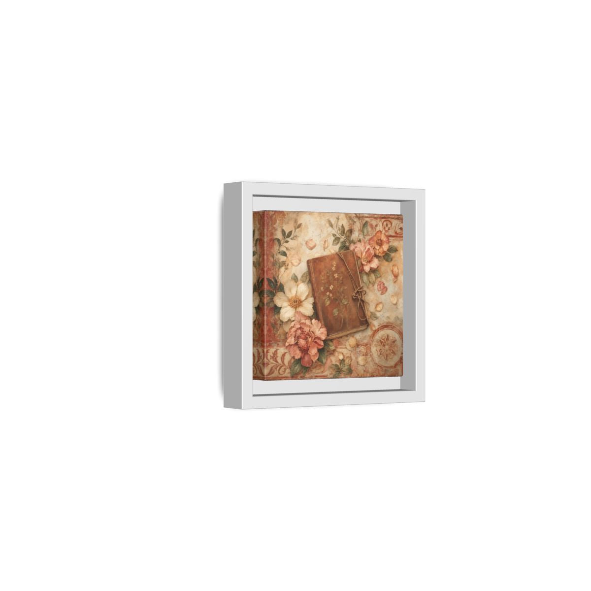 Side Mockup 22. Vintage Vintage Book Vintage Floral Book shown as stretched canvas wall art