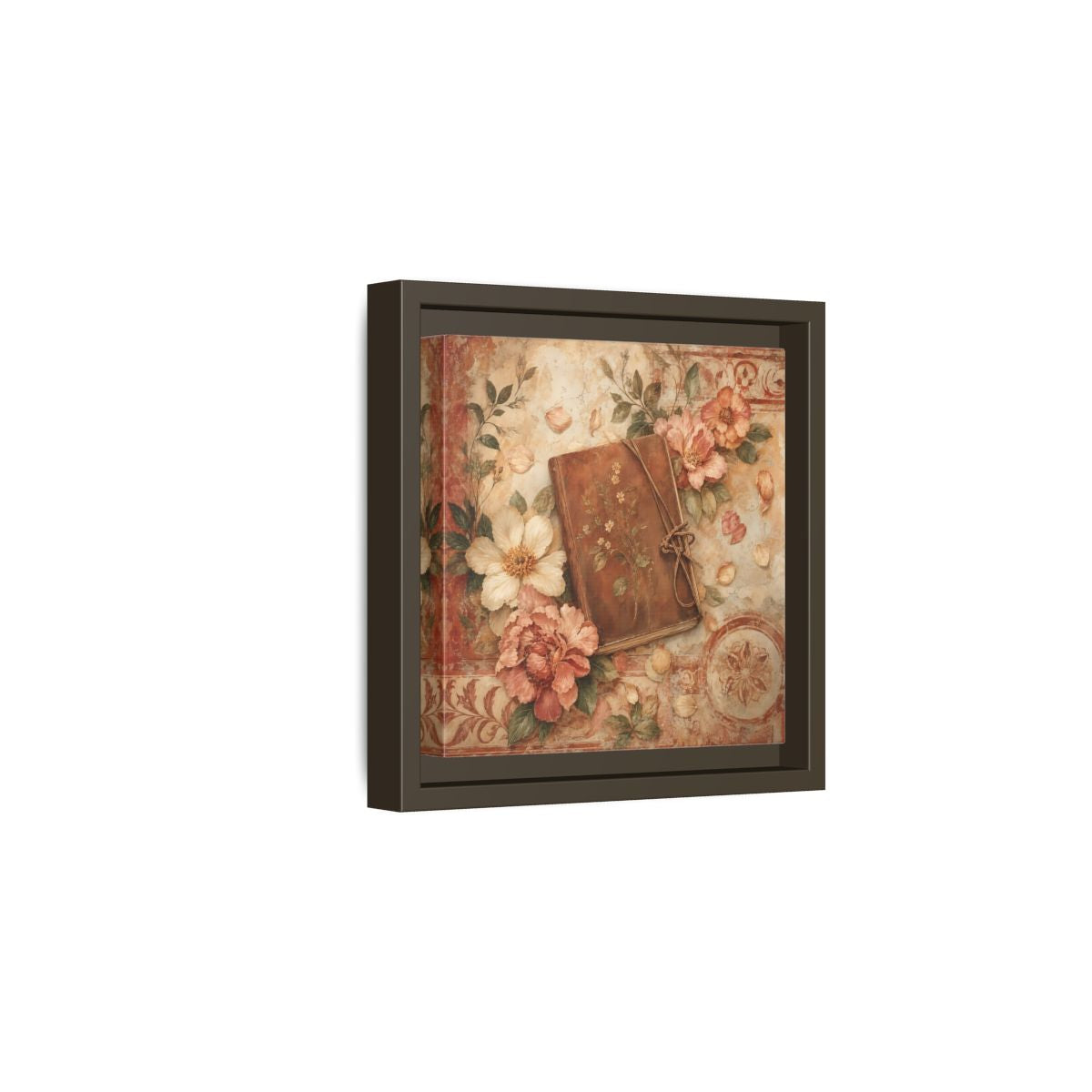 Side Mockup 2. Vintage Vintage Book Vintage Floral Book shown as stretched canvas wall art