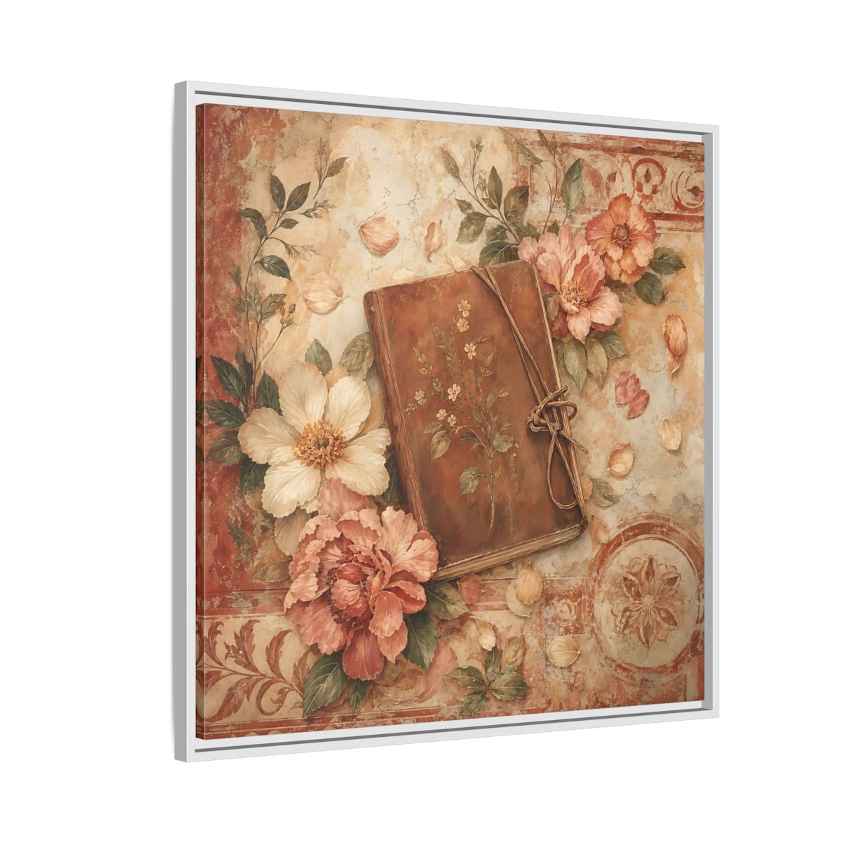 Side Mockup 7. Vintage Vintage Book Vintage Floral Book shown as stretched canvas wall art